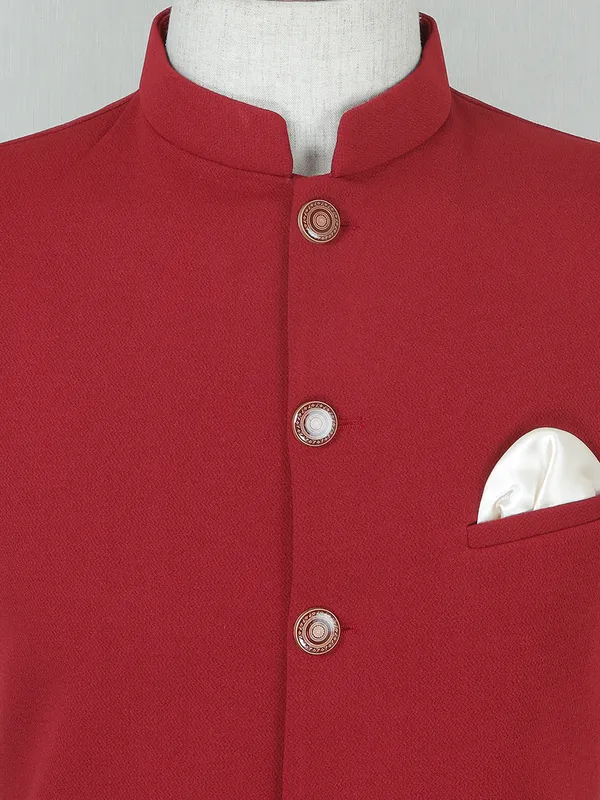 Party and wedding maroon terry rayon waistcoat