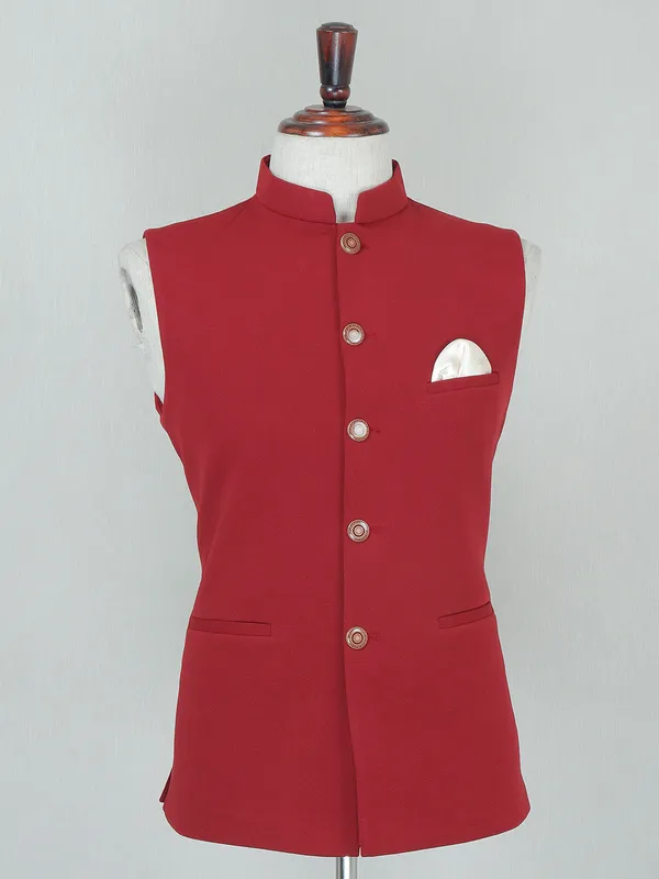 Party and wedding maroon terry rayon waistcoat