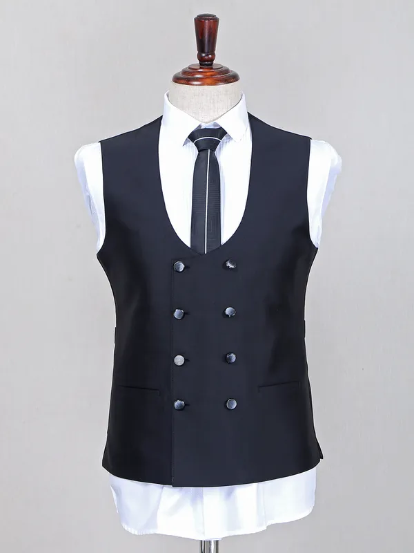 Party checks style black coat suit in terry rayon fabric