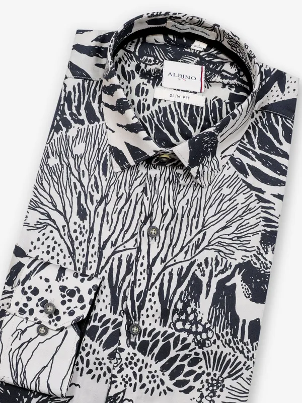 Party style black and white cotton shirt for men