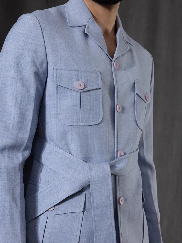Party style sky blue cotton jodhpuri suit for men