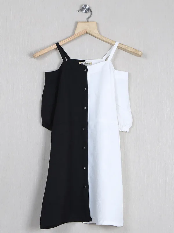 Leo N Babes party wear black and white cotton girls frock