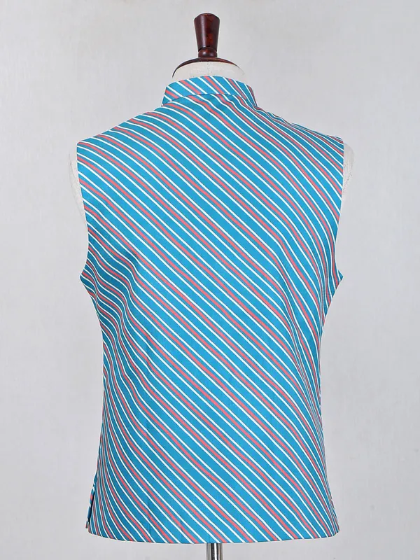 Party wear blue stripe cotton waistcoat