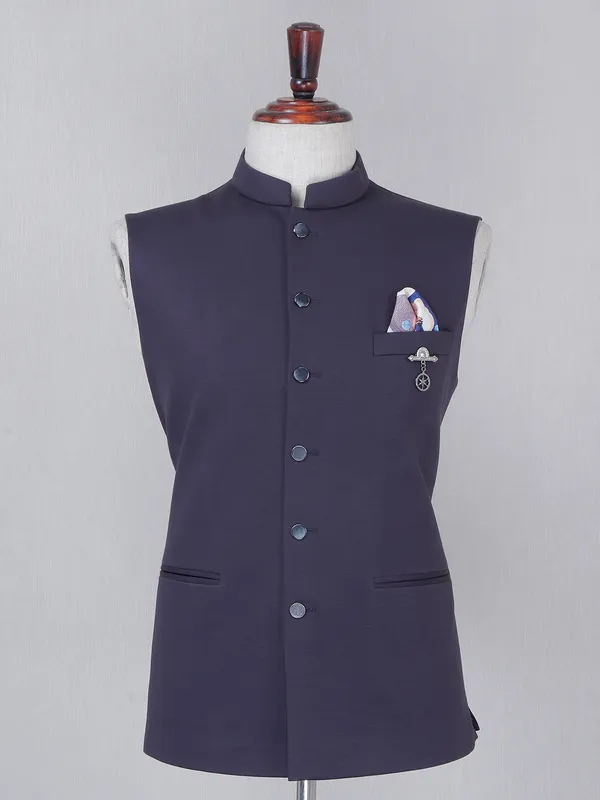 Party wear dark grey shade terry rayon waistcoat