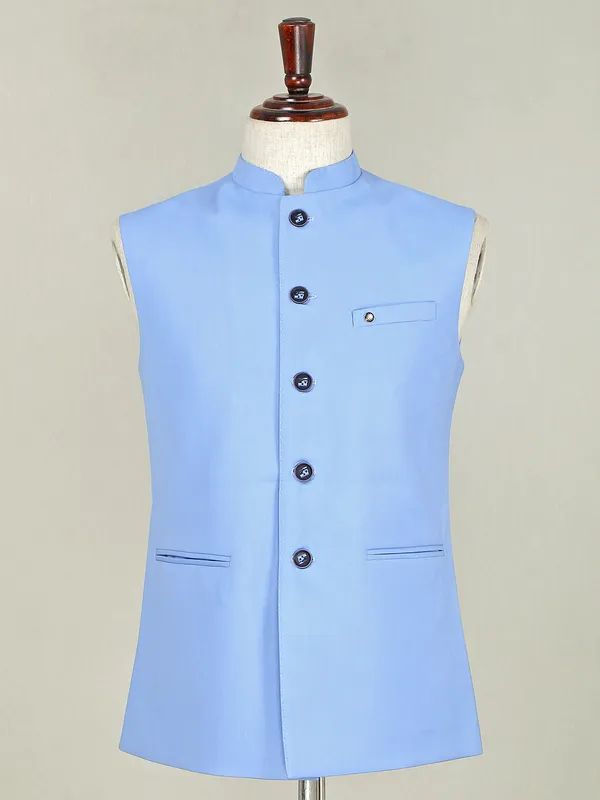 Party wear mint blue terry rayon waistcoat