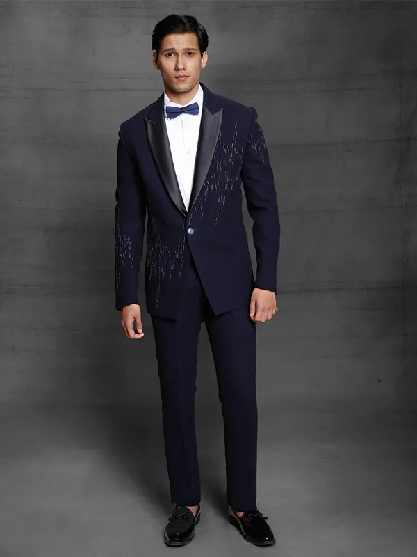 Party wear navy color tuxedo coat suit for mens