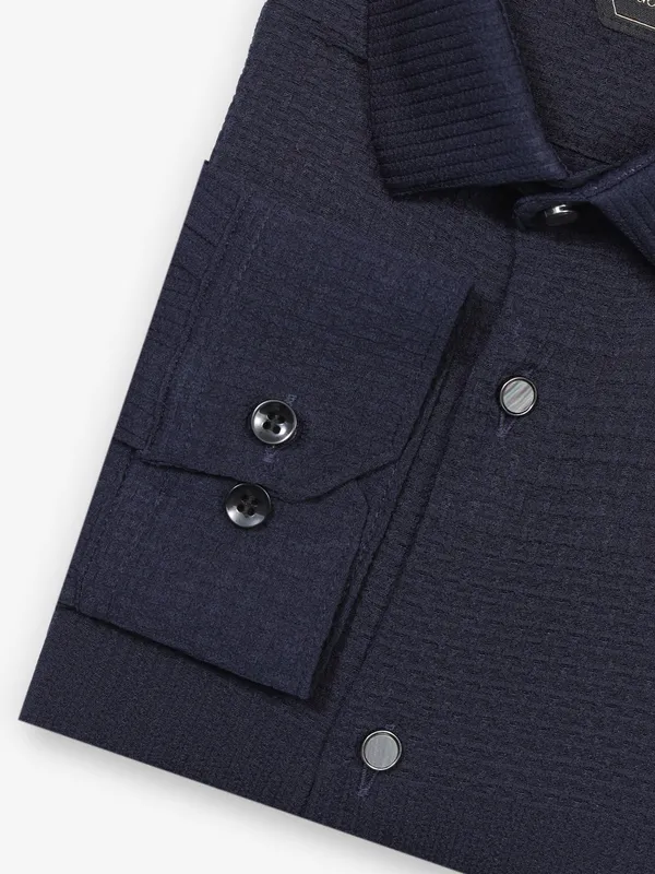 Party wear navy shirt in textured cotton