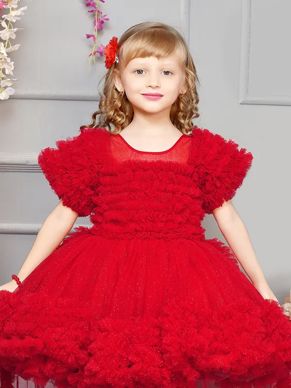 Party wear red net frock