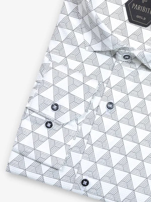 Party wear white cotton shirt with print