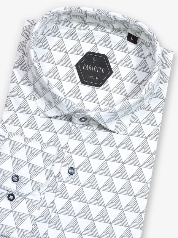 Party wear white cotton shirt with print