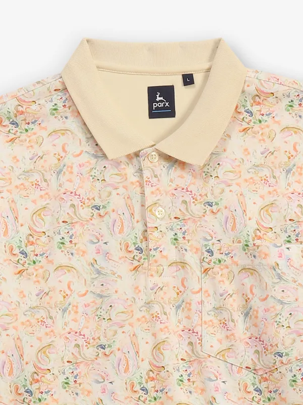 PARX beige printed cotton polo t-shirt