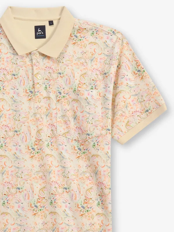 PARX beige printed cotton polo t-shirt
