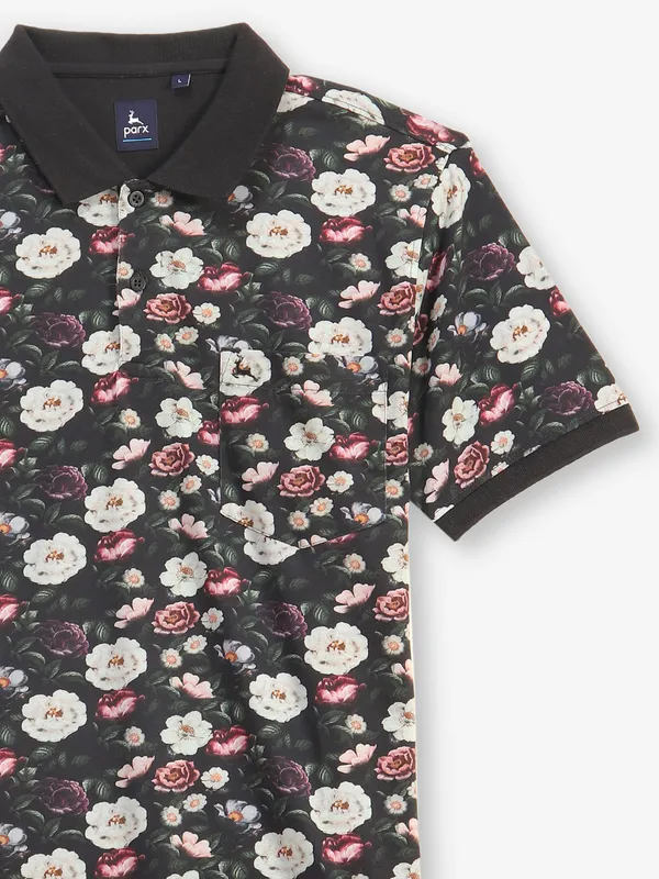 PARX black printed cotton polo t-shirt
