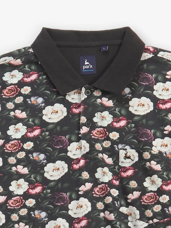 PARX black printed cotton polo t-shirt