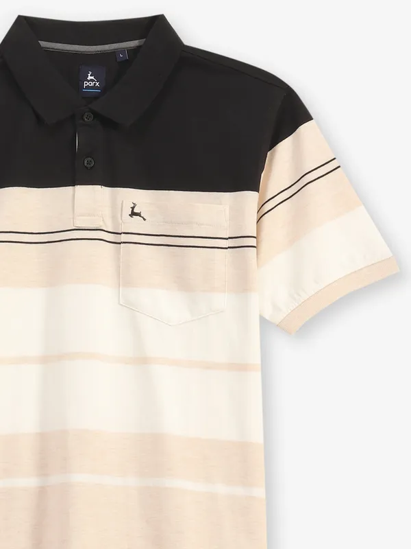 PARX cream color block cotton polo t-shirt