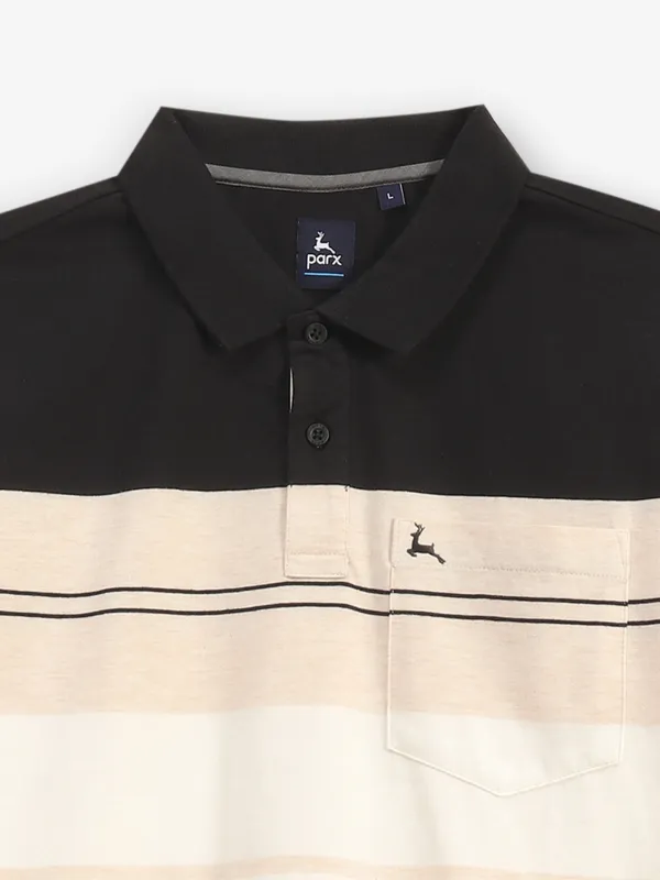 PARX cream color block cotton polo t-shirt
