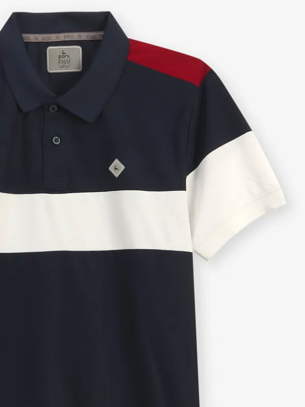 PARX navy color block cotton t-shirt
