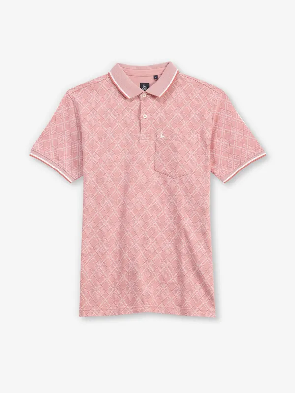 PARX printed pink cotton polo t-shirt