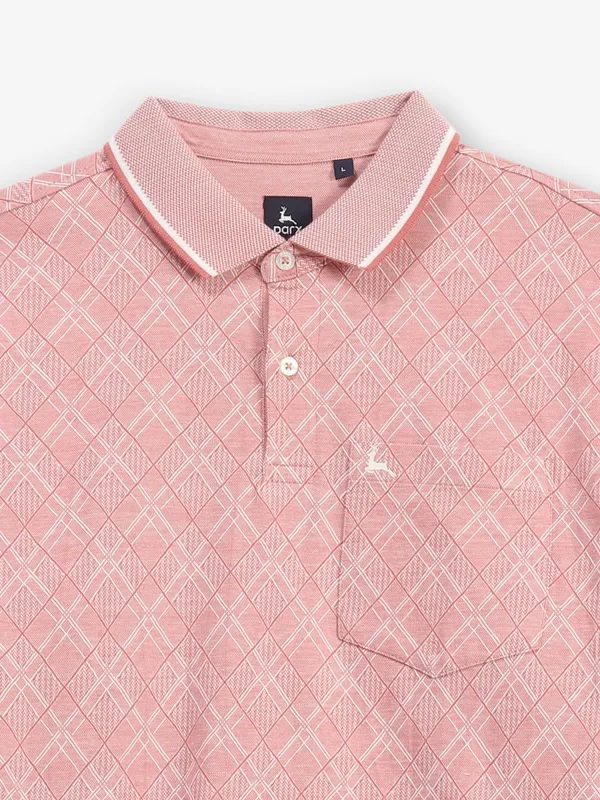 PARX printed pink cotton polo t-shirt