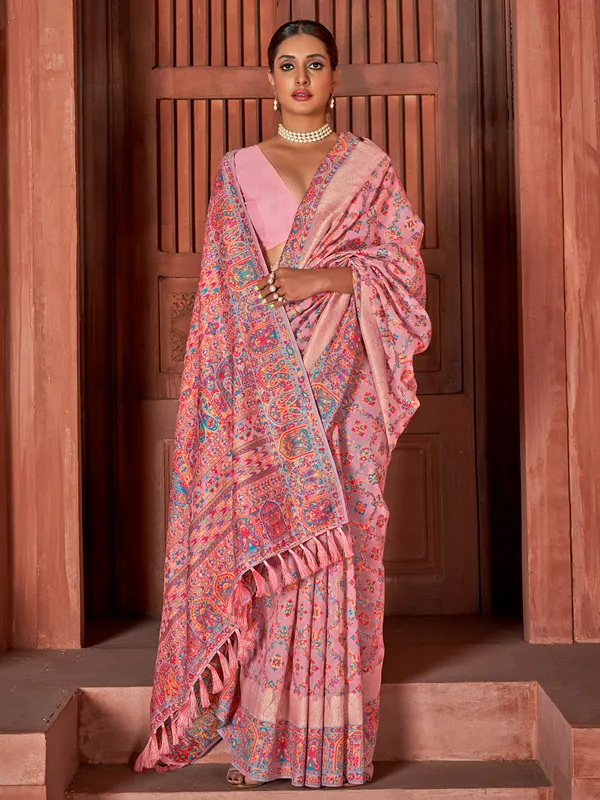 Pasahmina cotton silk saree in baby pink