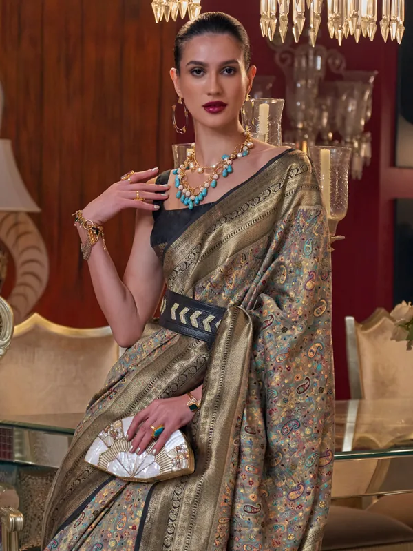 Pashmina silk grey saree