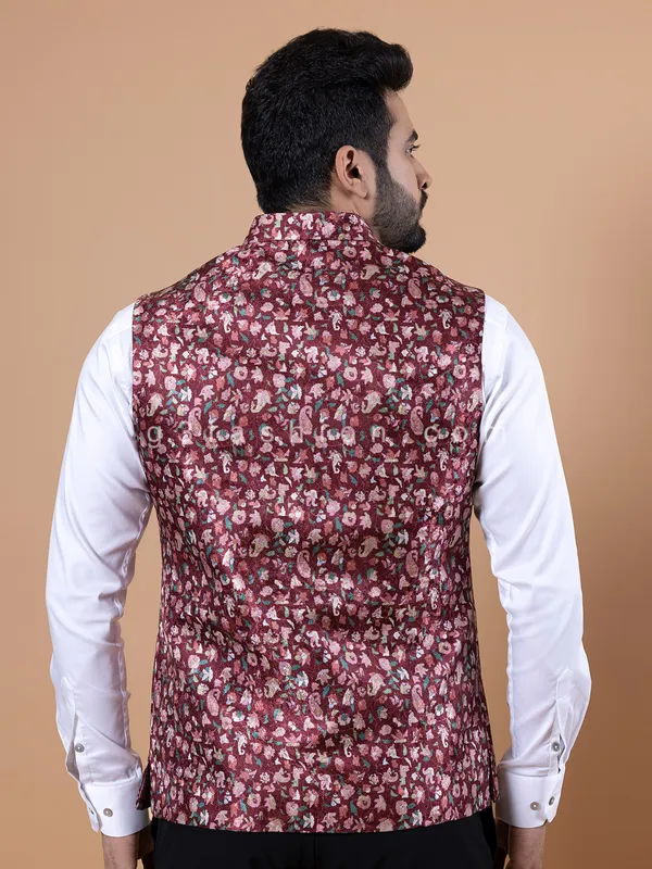 Pashmina silk maroon wedding waistcoat