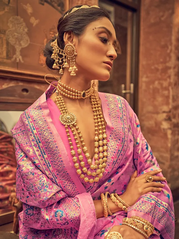 Pashmina silk pink color wedding saree