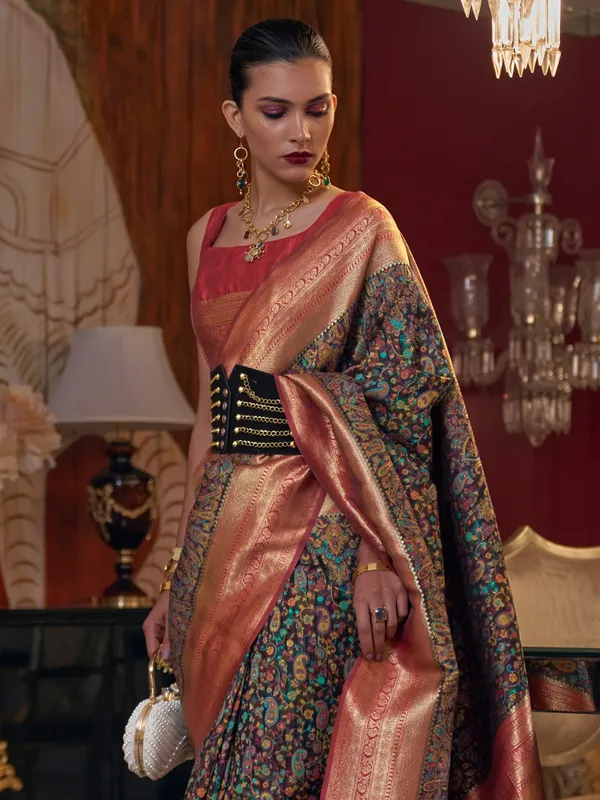 Pashmina silk saree in black
