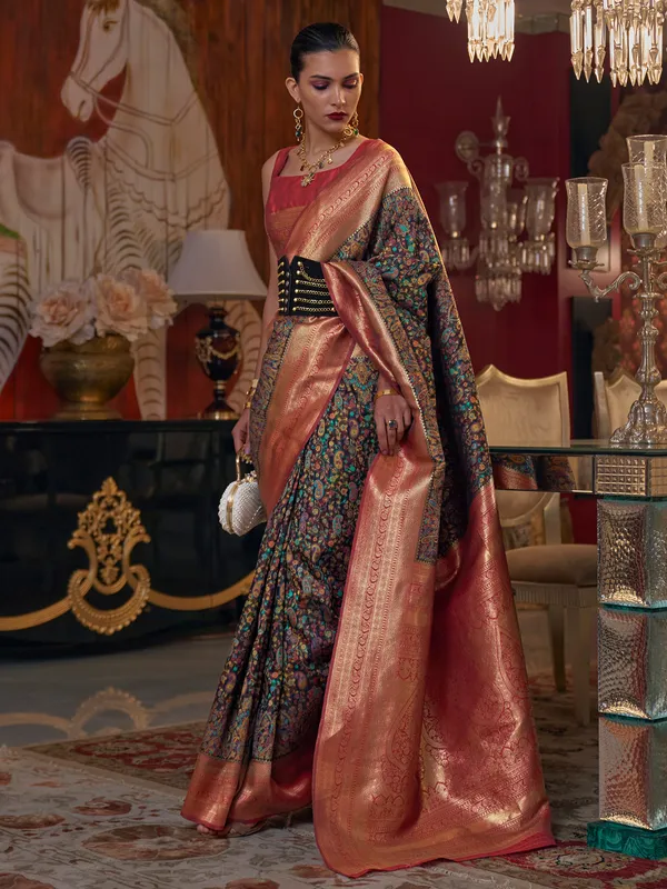 Pashmina silk saree in black