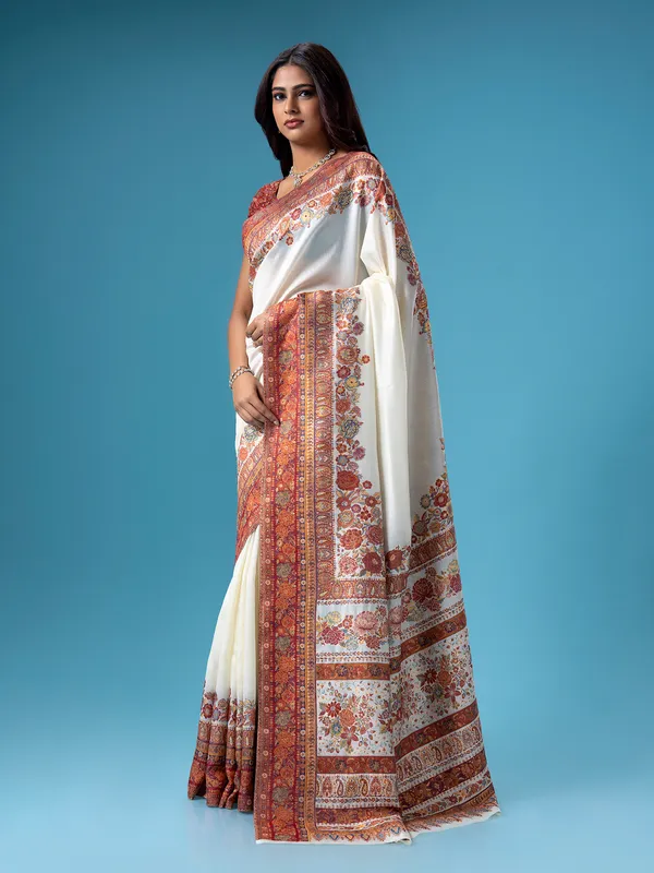 Pashmina silk white saree for wedding