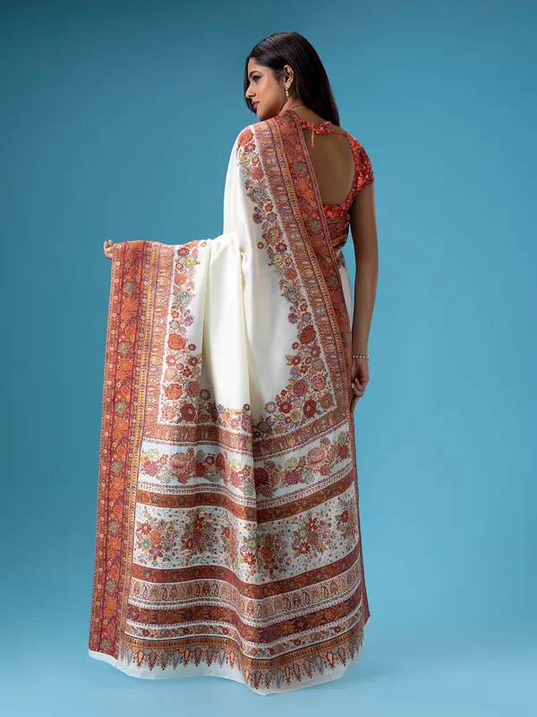 Pashmina silk white saree for wedding