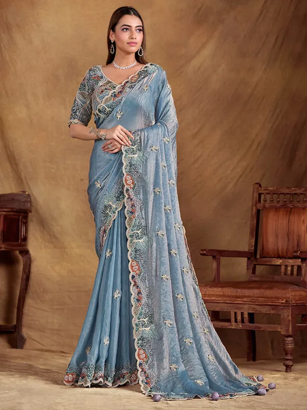 Pastal blue saree for wedding