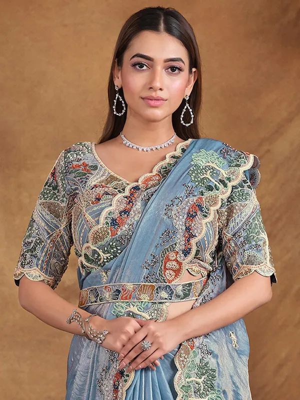 Pastal blue saree for wedding