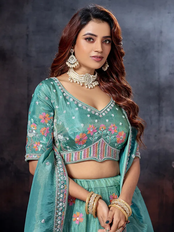 Pastel aqua wedding wear lehenga choli