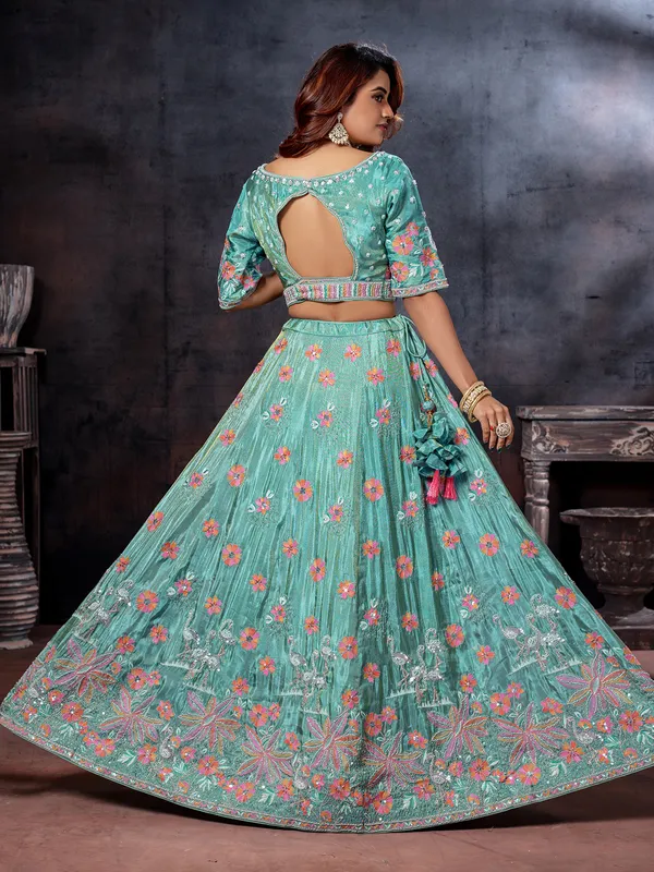 Pastel aqua wedding wear lehenga choli