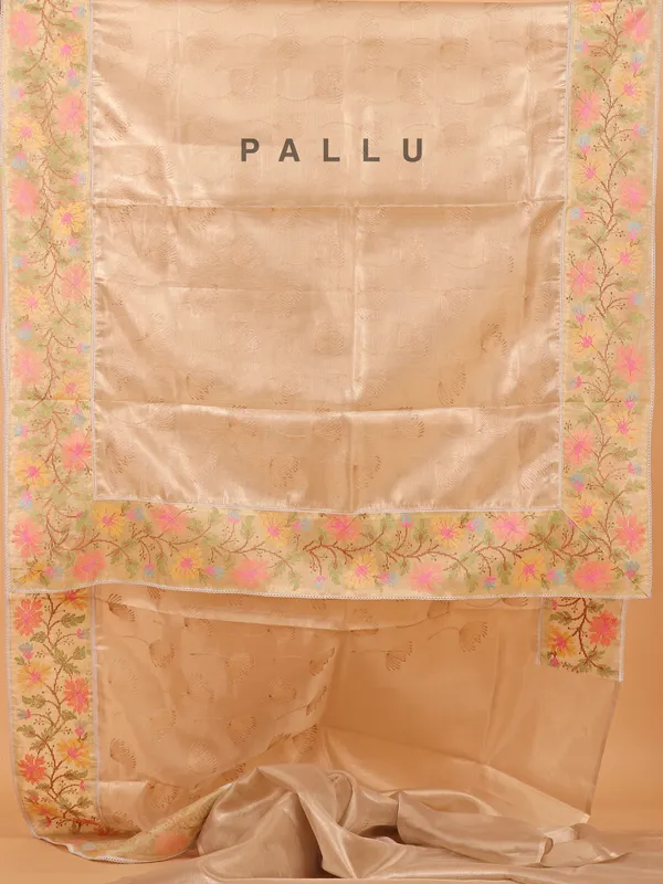 Pastel beige semi organza saree for festival wear