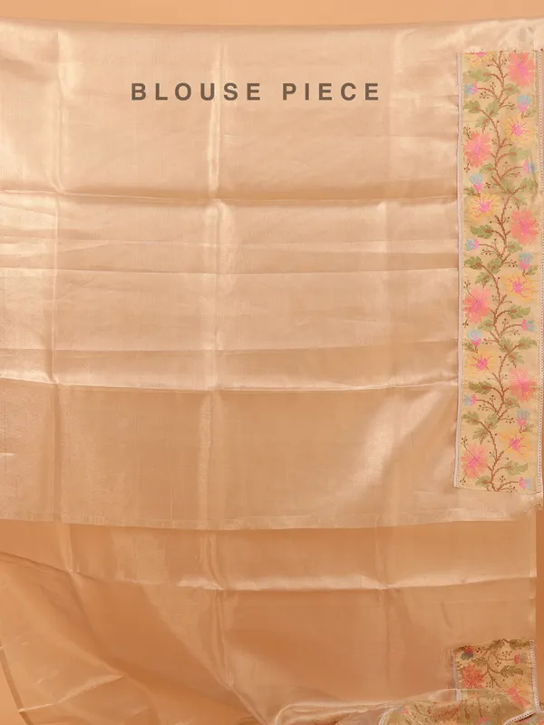 Pastel beige semi organza saree for festival wear