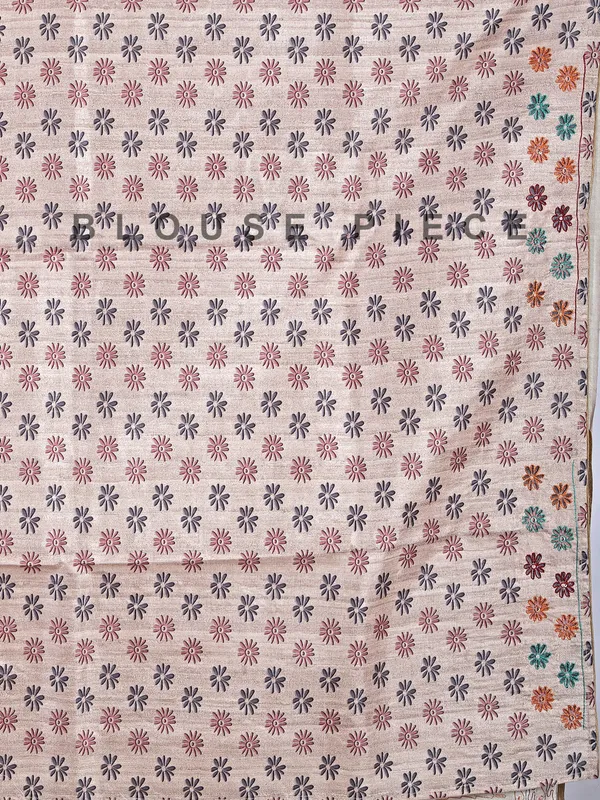 Pastel beige silk saree with intricate thread detailing