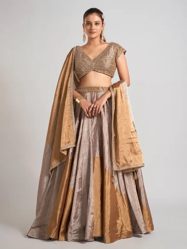 Pastel beige silk wedding lehenga choli with dupatta