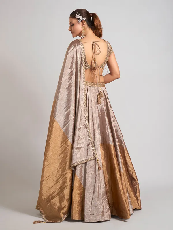 Pastel beige silk wedding lehenga choli with dupatta