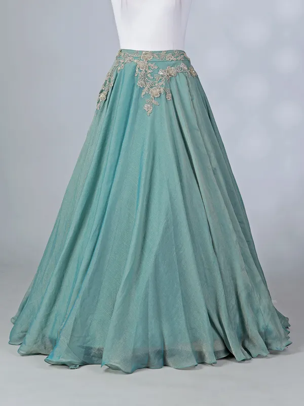 Pastel blue chiffon lehenga choli with thread work