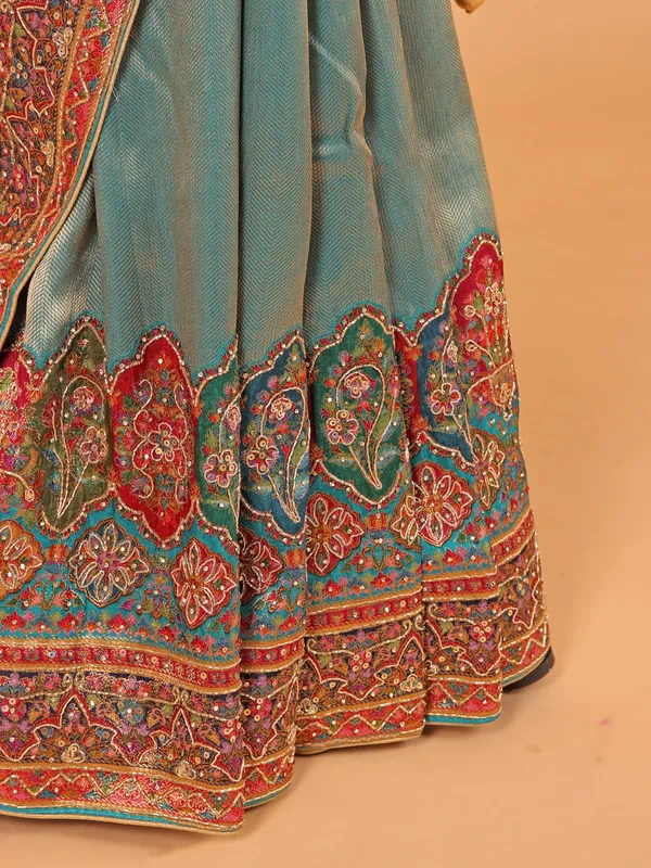 Pastel blue dola silk saree for womne