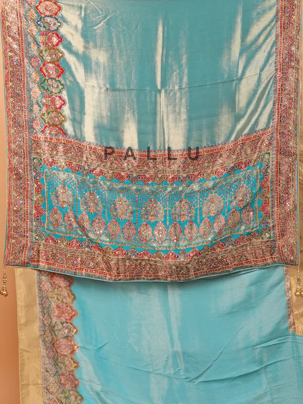 Pastel blue dola silk saree for womne