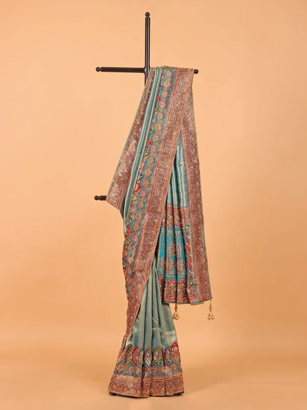 Pastel blue dola silk saree for womne
