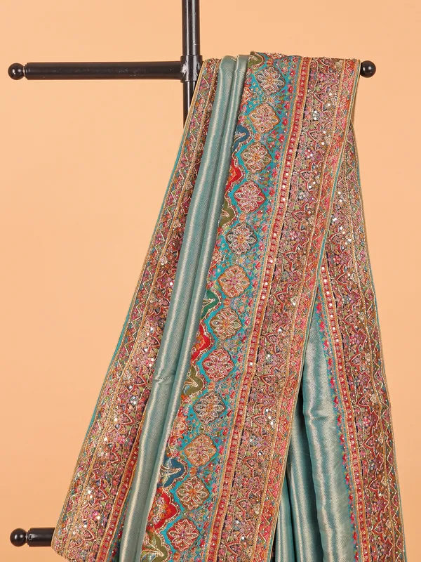 Pastel blue dola silk saree for womne