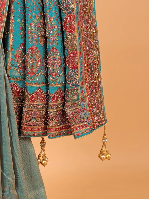 Pastel blue dola silk saree for womne