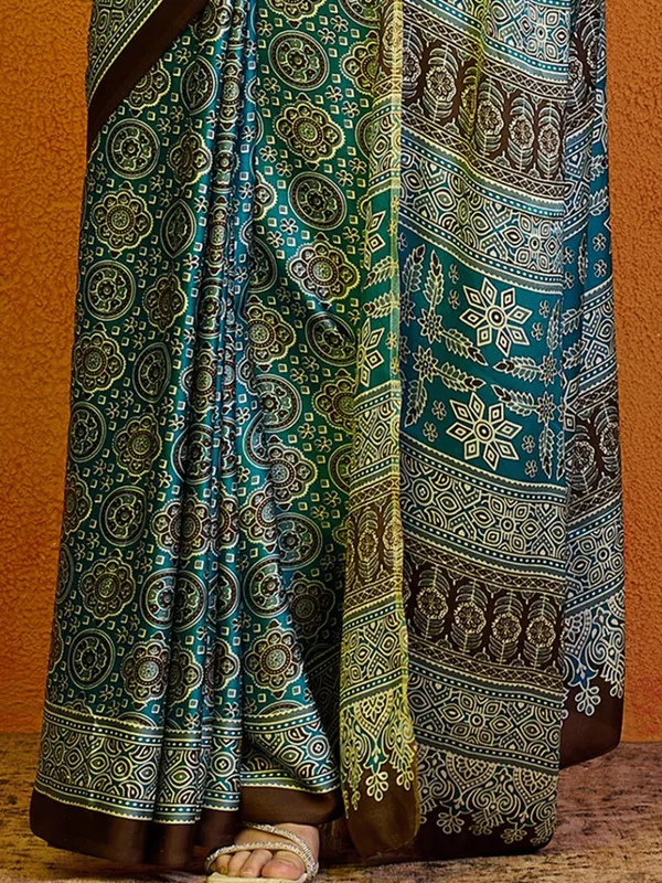 Pastel blue printed bhagalpuri silk saree for women