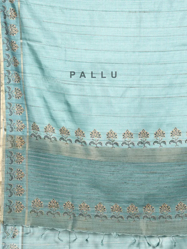 Pastel blue semi cotton silk zari weaving saree