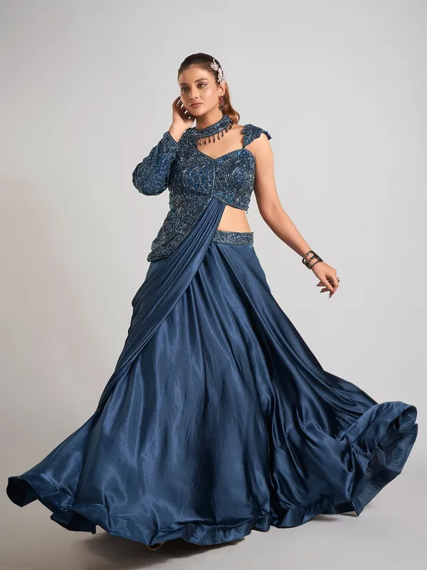 Pastel blue silk designer party wear wear lehenga choli