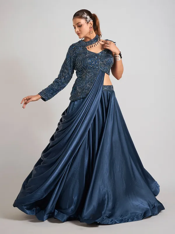Pastel blue silk designer party wear wear lehenga choli